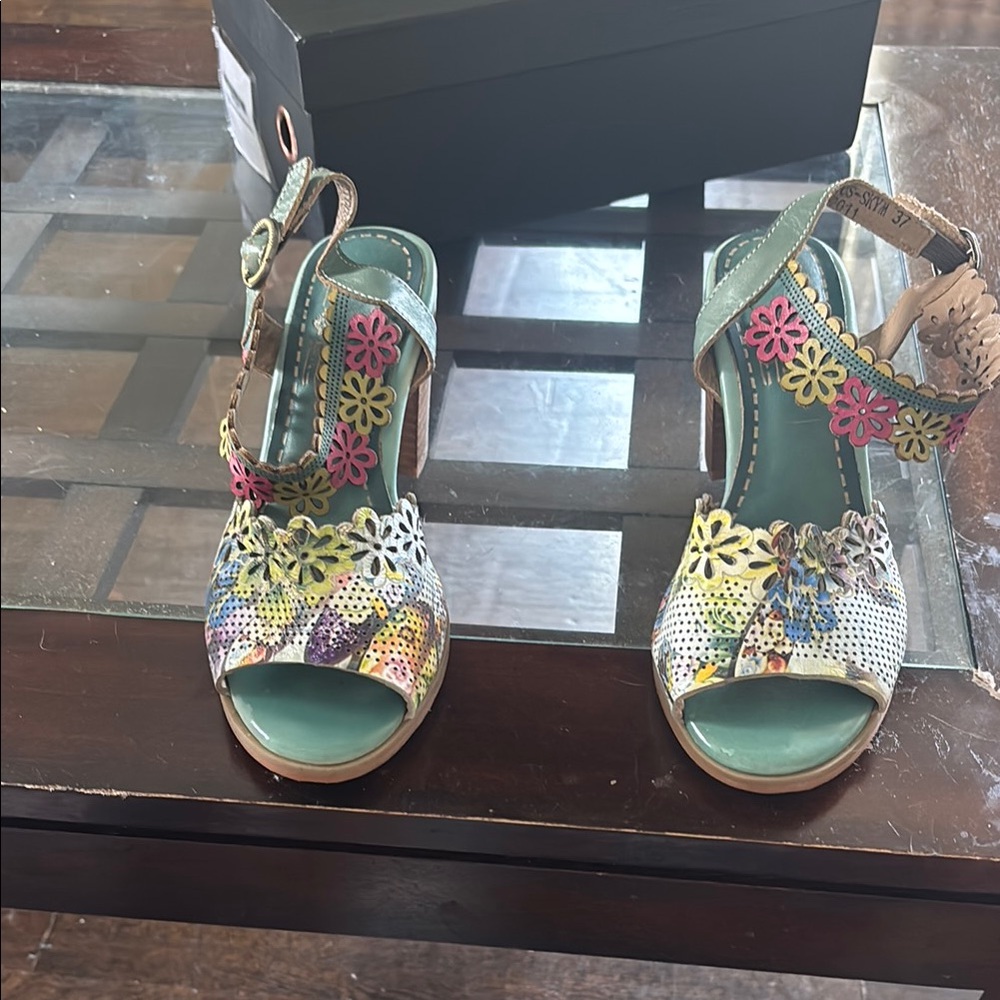 Pink and Green Artistic Sandals